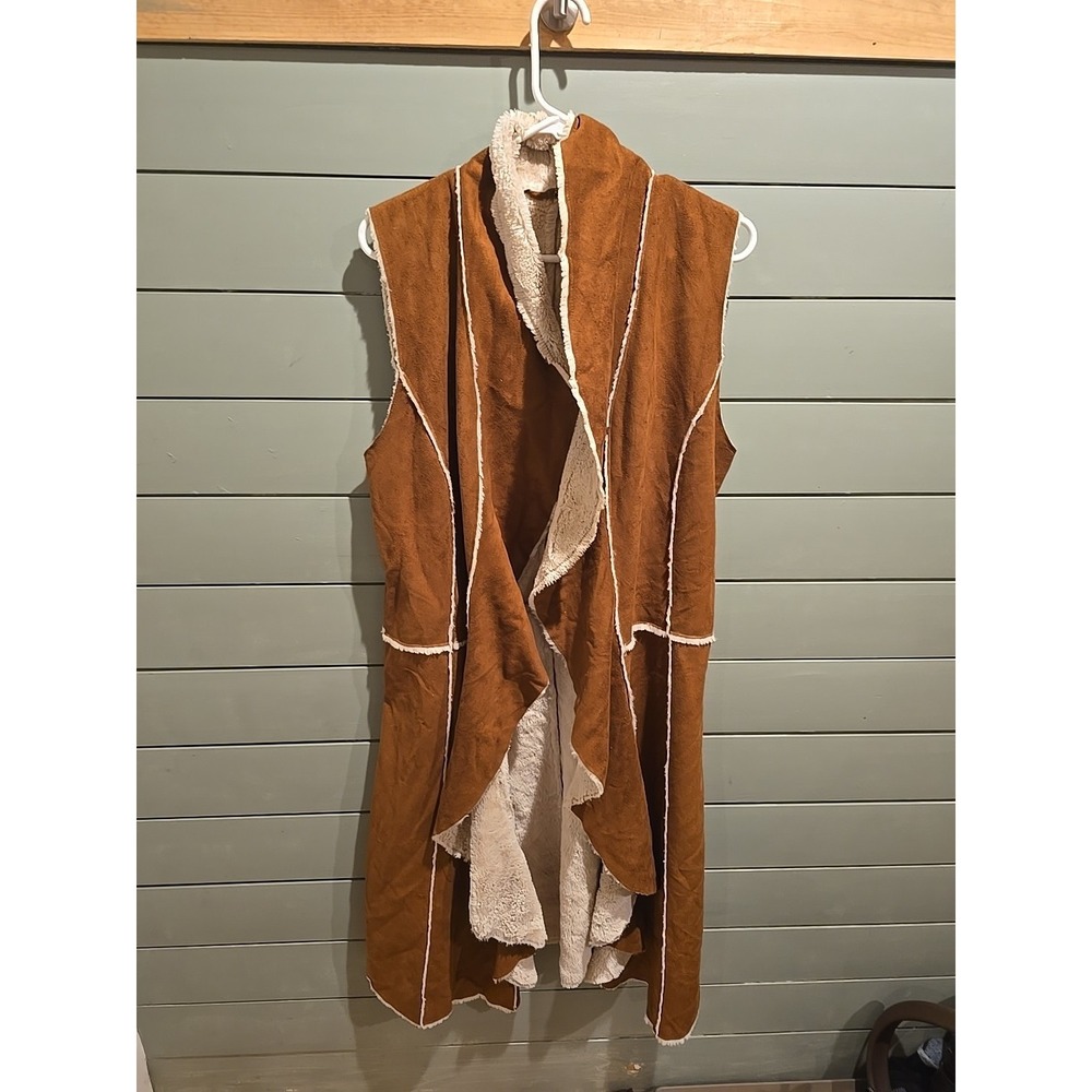 faux suede and shearling drape vest Size L